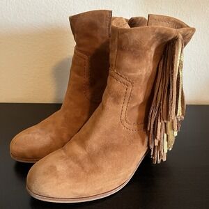 Sam Edelman Suede Leather Boots Women's 7.5 Fringe‎ Western Festival Cowgirl